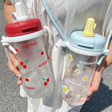 Gaeaspace  -  Kawaii Cherry Glass Tumbler With Straw Tea Filter Strap Water Bottle Aesthetic For Iced Coffee Juice Cute Flower Glass Cup 700ml