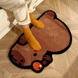 Gaeaspace  -  Tufting Capybara Bathroom Mat Cartoon Bedrooom Rug Living Room Carpet Soft Bedside Floor Pad Aesthetic Home Decor 48x80cm