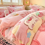 Gaeaspace  -  Winter Plush Duvet Cover Set Coral Velvet Warm Quilt Cover Sheet Pillowcase Luxury Bedding Set Comforter Cover Bed Linens Set