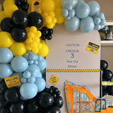 Gaeaspace  -  115pcs Construction Balloons Garland Arch Kit Black Yellow Ice Blue Balloons for Birthday Baby Shower Trucker Party Decorations