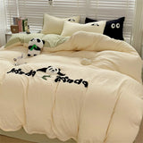 Gaeaspace  -  Washed Cotton Bedding Sets Cartoon Panda Embroidery Four Piece Set Bedroom Decor Duvet Cover Pillowcase Bedspread Bed Cover Sets