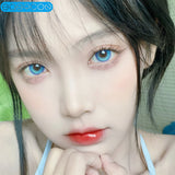 Gaeaspace  -  Tears Blue Colored Contact Lenses Soft For Eyes Big Beauty Pupil Myopia Prescription Degrees Yearly Natural Make Up New