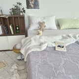 Gaeaspace  -  Ins Style Bow Jacquard Milk Velvet Blanket Solid Color Double Layer Soft Sofa Cover Blanket Office Casual Warm Shawl Blanket