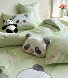 Gaeaspace  -  Cute cartoon embroidery panda green beding set,twin full queen king kawaii cotton home textile bed sheet pillow case quilt cover