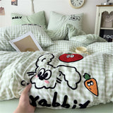 Gaeaspace  -  Cartoon Embroidery Duvet Cover Set No Filler with Flat Sheet Pillowcases Single Double Queen Girls Korean Bedding Sets Textiles