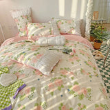 Gaeaspace  -  Romantic Flower Lace Bedding Set with Ruffles for Girls and Women Sets Full Bed Sheets Quilt Comforter Duvet Complete King Size