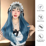 Gaeaspace  -  Halloween Synthetic Wig Female 26-inch Gray-blue Gradient Full Bangs Long Straight Hair Sweet Anime CosLolita Role-playing Wig