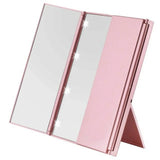 Gaeaspace  -  Portable LED Three Sided Makeup Mirror Folding Design Travel Vanity Cosmetic Mirror with Adjustable Stand for On-The-Go Beauty