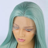 Gaeaspace  -  Mint Green Wig Long Straight Synthetic Lace Front Wig Light Hair Colored Glueless Lace Frontal Wigs for Women Party Cosplay