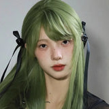 Gaeaspace  -  Green Long Straight Synthetic Wigs for Women Natural Wave Wigs with Bangs Heat Resistant HalloweenLolita cosplay bangs wig