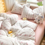 Gaeaspace  -  Rural Style Bedding Set Fresh Floral Four Piece Set  Girl Heart  Double-layer Gauze New Meeting Duvet Cover