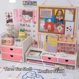 Gaeaspace  - Kawaii Desktop Monitor Stand Wooden Computer Laptop Elevated Stand with Drawers Desk Storage Organizer Pink Cute Monitor Stand