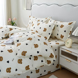 Gaeaspace  -  Cute Bear 100% Cotton Duvet Cover Cartoon Theme Bedding Set Kawaii Animal Comforter Cover Heart Print Bed Sets with 2 Pillowcase