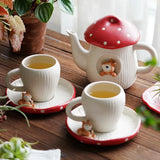 Gaeaspace  -  Red Mushroom Coffee Cup Saucer Exquisite Ceramic Afternoon Tea Set Simple Home Teapot Breakfast Milk Mug Cartoon Dessert Plate