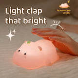 Gaeaspace  -  Pink Hippo Night Light Cute Silicone Night Light USB Charging Touch Timing Pat Lamp Desktop Decoration Children Night Lamp Gift