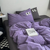 Gaeaspace  -  Ins Style Nordic Bedding Set No Filling Duvet Cover Pillowcase with Cute Eye Embroidered Solid Color Single Queen Size Bed Linen