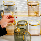 Gaeaspace  -  Creative Transparent Gold-plated Striped Spice Jar Spice Salt Sugar Jar with Lid Multifunctional Storage Box Storage Container