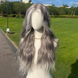 Gaeaspace  -  Natural Forehead Lace Gray Gradient Dyed Corn Velvet Long Hair With Large Wave Curls Synthetic Fibers Natural Party Wig