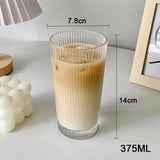 Gaeaspace  -  375ML Stripe Glass Cup With Lid and Straw Transparent Tea Cup Glasses Beer Can Milk Juice Cups Coffee Mug Drinkware Dessert Cup