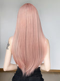 Gaeaspace  -  Rose pink wig female synthetic long hair natural air bangs long straight hair fashion jk suitable for female cosplay party