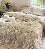 Gaeaspace  -  Vintage fairyfair flower rose bedding set,full queen king elegant ruffled double home textile bed sheet pillow case quilt cover