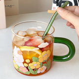 Gaeaspace  -  Kawaii Animal Glass Cup With Lid Straw Cute Flower Coffee Mug Milk Wine Hot Drinks Korean Water Juice Cup Drinkware Gift 600ml