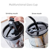 Gaeaspace  -  350/450ml Coffee Straw Cup With Lid Heat-Resistant Water Bottle Beer Drinkware Coffee Mug With Straw Deer Printed Leather Glass