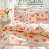 Gaeaspace  -  Pink Love Ins Girl Heart Bedding Set Cute Bed Linens Duvet Cover Sheets Pillowcases Queen King Size Washed Cotton Home Textile