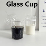 Gaeaspace  -  450ML Glass Cup with Lid and Straw Transparent Drinking Glasses for Juice Water and Iced Coffee Cups Drinkware Mug Water Bottle