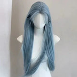 Gaeaspace  -  Glacier Blue Forehead Lace Low Saturation Blue Wig Female Full Head Long Hair Simulation Hair Summer Lightweight