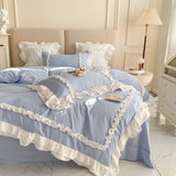 Gaeaspace  -  Elegant Lace Bedding Sets Luxury Bed Linen Princess Washed Cotton Ruffle Duvet Cover Bed Sheet and Pillowcases for Girl Luxury