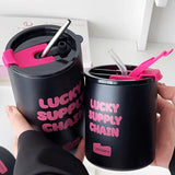 Gaeaspace  -  350/600ml Cute Thermos Water Bottle Tumbler Korean Thermal Cup For Coffee Tea Beer Juice Sainless Steel Straw Insulated Cup Gift