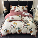 Gaeaspace  -  Pink Flowers Chinese Traditional Egyptian Cotton Bedding Set Queen King Size Bedlinens Fitted Sheet Duvet Cover Set