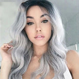 Gaeaspace  -  Gray Silver Synthetic Wig With Dark Roots Heat Resistant Middle Part Long Wavy Wigs for Black Women Afro Cosplay Daily Wig