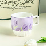 Gaeaspace  -  Tulip Flower Coffee Cup with Handle Ins Style Creative Couple for Girls Gift Cute Ceramic Mug Oatmea Breakfast Milk Wate Cup