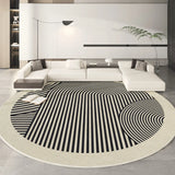 Gaeaspace  -  Modern Minimalist Living Room Decoration Stripe Carpet Round Thicken Rug French Style Rugs for Bedroom Home Washable Floor Mat