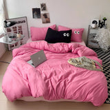 Gaeaspace  -  Ins Style Big Eyes Duvet Cover No Filling Double Mix Color Flat Sheet Pillowcases Washed Cotton Embroidery Queen Bedding Set