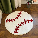 Gaeaspace  -  Baseball Stitch Design Round Tufted Rug Soft Carpet and Cozy for Sports Themed Rooms and Kids Play Areas