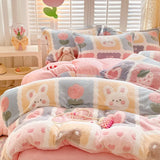 Gaeaspace  -  Winter Thick Warm Plush Comforter Cover Queen Bedding Sets Cartoon Quilt Cover Bed Sheet Pillowcase 4pcs Luxury Bed Linens