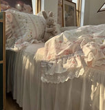 Gaeaspace  -  Romantic floral tulip bedding set,twin full queen fairyfair ruffled lace cotton home textile bedspread pillow case duvet cover