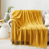 Gaeasapce  -  Textured Throw Blanket Solid Soft for Sofa Couch Decorative Knitted Blanket Mustard Yellow Luxury Home Decor Plaids