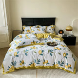 Gaeaspace  -  Yellow Lemon Fruit Fresh Bedding Set Satin Egyptian Cotton Duvet Cover Set Queen King Size Linens Pillowcases