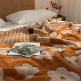 Gaeaspace  -  Ins Flower Grid Plush Blanket Winter Warm Cover Knitted Bedspread Soft Sweet Home Modern Check Flora Sofa Bed Cover