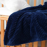 Gaeaspace  -  Premium Flannel Fleece Bed Throw Blanket for Sofa Couch Navy Waffle Textured Soft Fuzzy Blanket Warm Cozy Microfiber