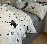 Gaeaspace  -  Cute fashion cat flower black plaid bedding set 1.2 1.5 1.8,twin full queen cotton home textile bed sheet pillowcase quilt cover