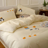 Gaeaspace  -  Cute embroidery penguin bedding set 1.2 1.5 1.8 2.0,twin full queen king cotton home textile bed sheet pillow case quilt cover