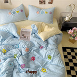 Gaeaspace  -  Cartoon Embroidery Bedding Sets Washed Cotton Four Piece Set Children's Bedroom Decor Duvet Cover Pillowcase Bedspread Bed Cover