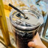 Gaeaspace  -  M450ml Transparent Glass Cup Coffee Mug With Lid Straw Heat-Resistant Glass Water Bottle Glasses For Drinks Milk Wine Cup