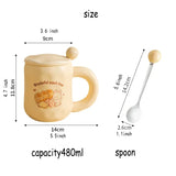 Gaeaspace  -  1pc Ceramic Mug with Spoon and Lid Cute Ceramic Coffee Milk Cup Cartoon Cup Steaming Microwave Cup kitchenware Gift for Girls