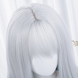 Gaeaspace  -  Women Synthetic Lolita Wig Long Straight Ombre Two Tone Silver Grey Blue Hair For Cosplay With Bangs